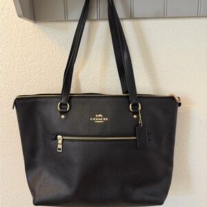 Coach Black Leather Tote with Gold Hardware